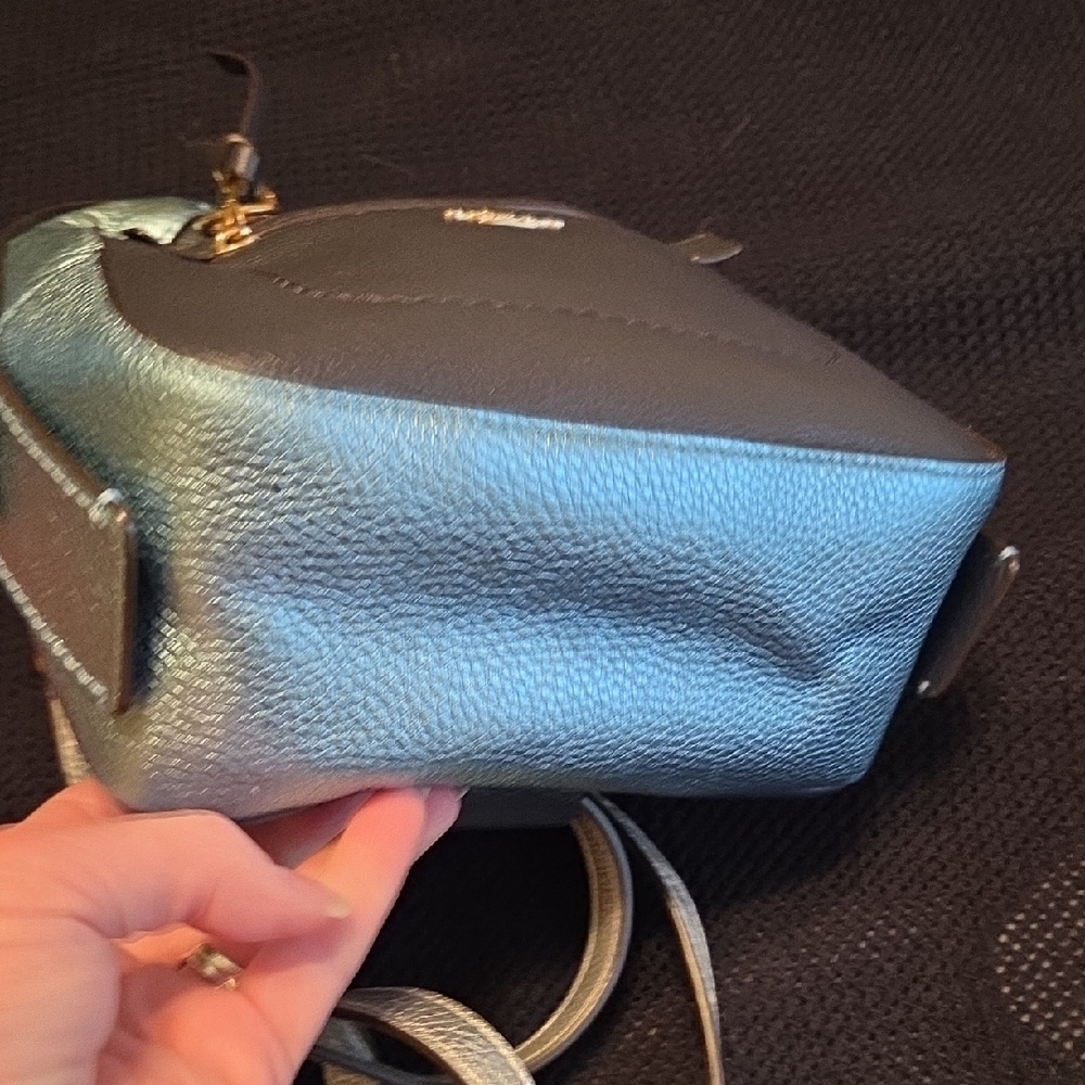 Coach Andi Convertible Black & Metallic Blue Colorblock Leather Backpack - Picture 6 of 11